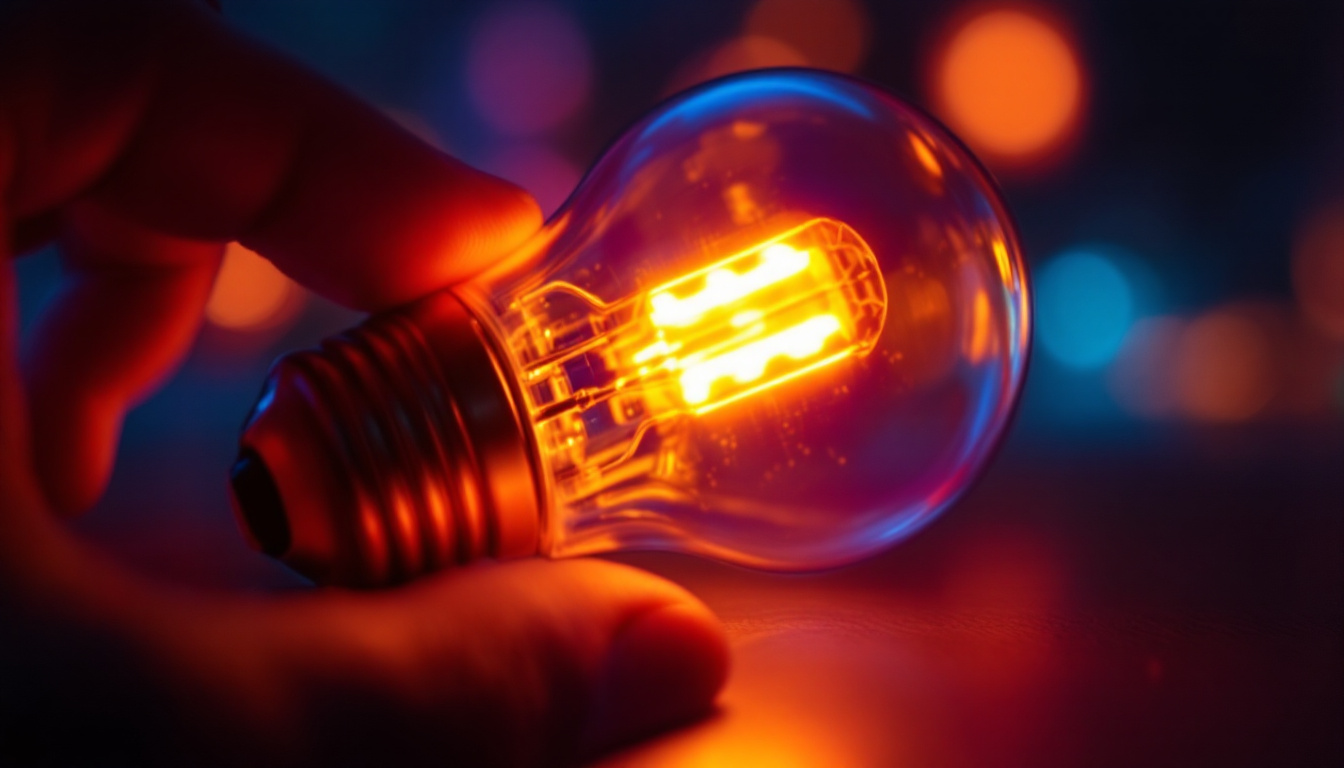 A photograph of a close-up shot of an led light bulb in use