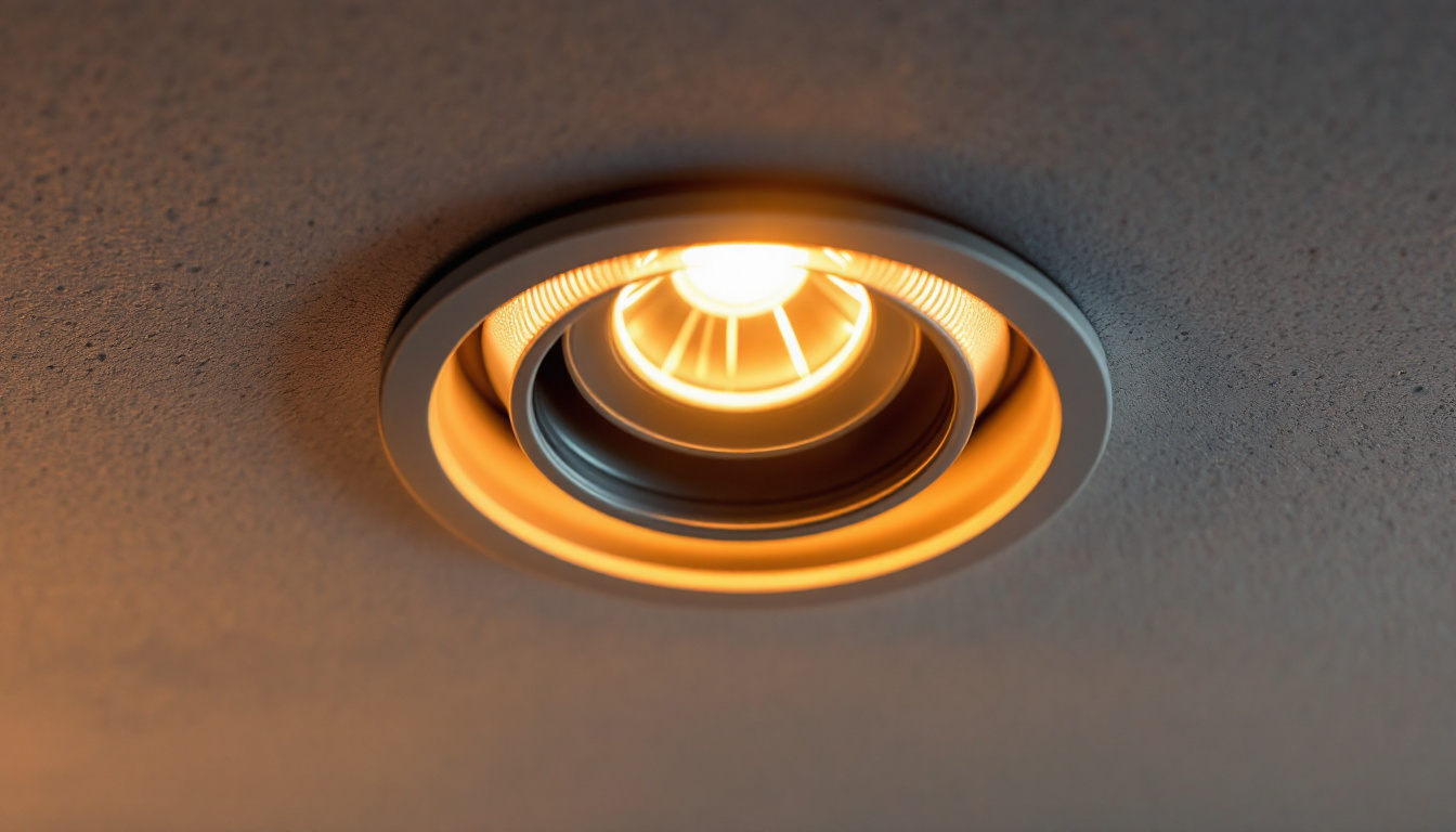 A photograph of a close-up view of a recessed light adapter installed in a ceiling