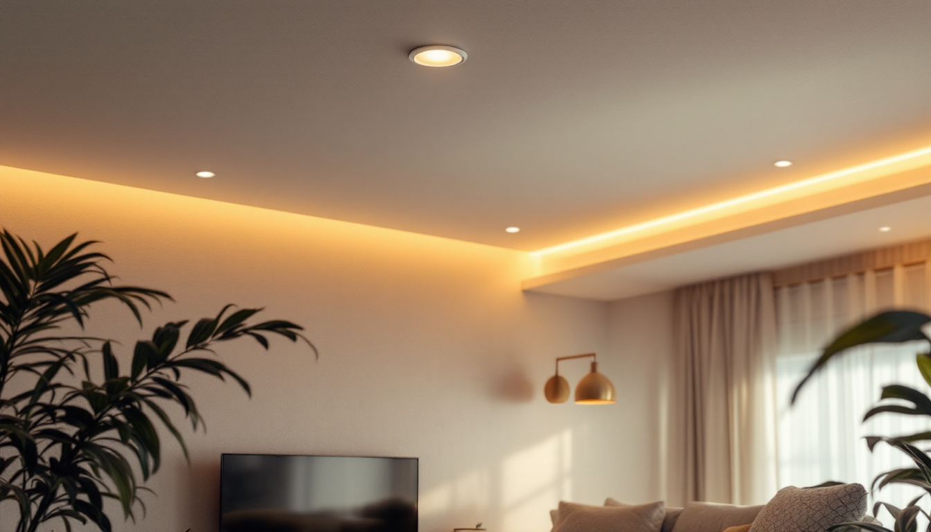 A photograph of a beautifully designed room featuring recessed lighting