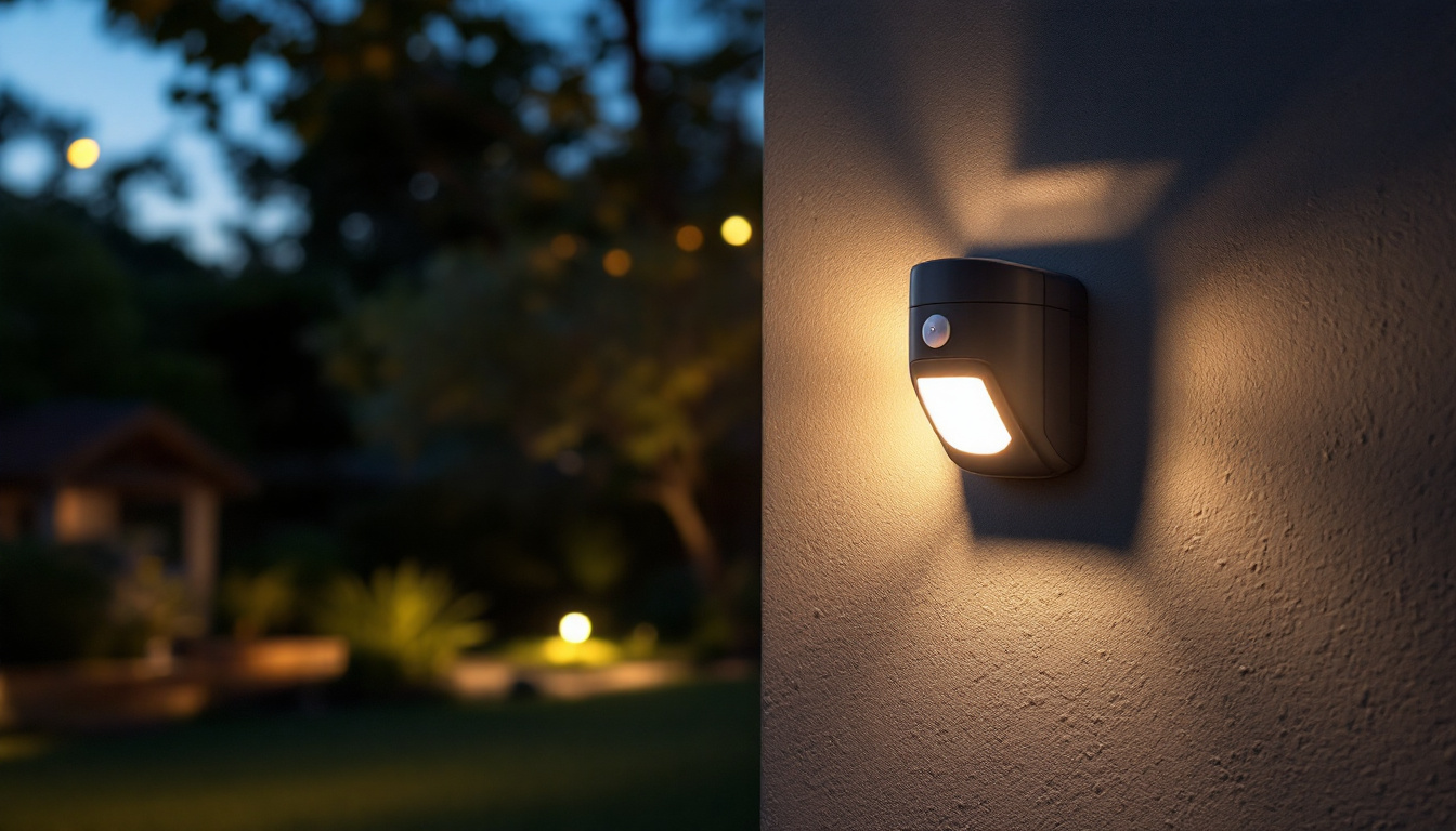 A photograph of a well-lit outdoor space showcasing a motion sensor light in action