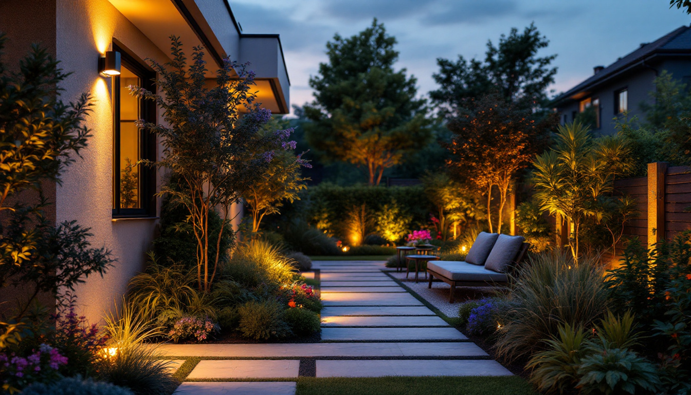 A photograph of a beautifully illuminated outdoor space at dusk