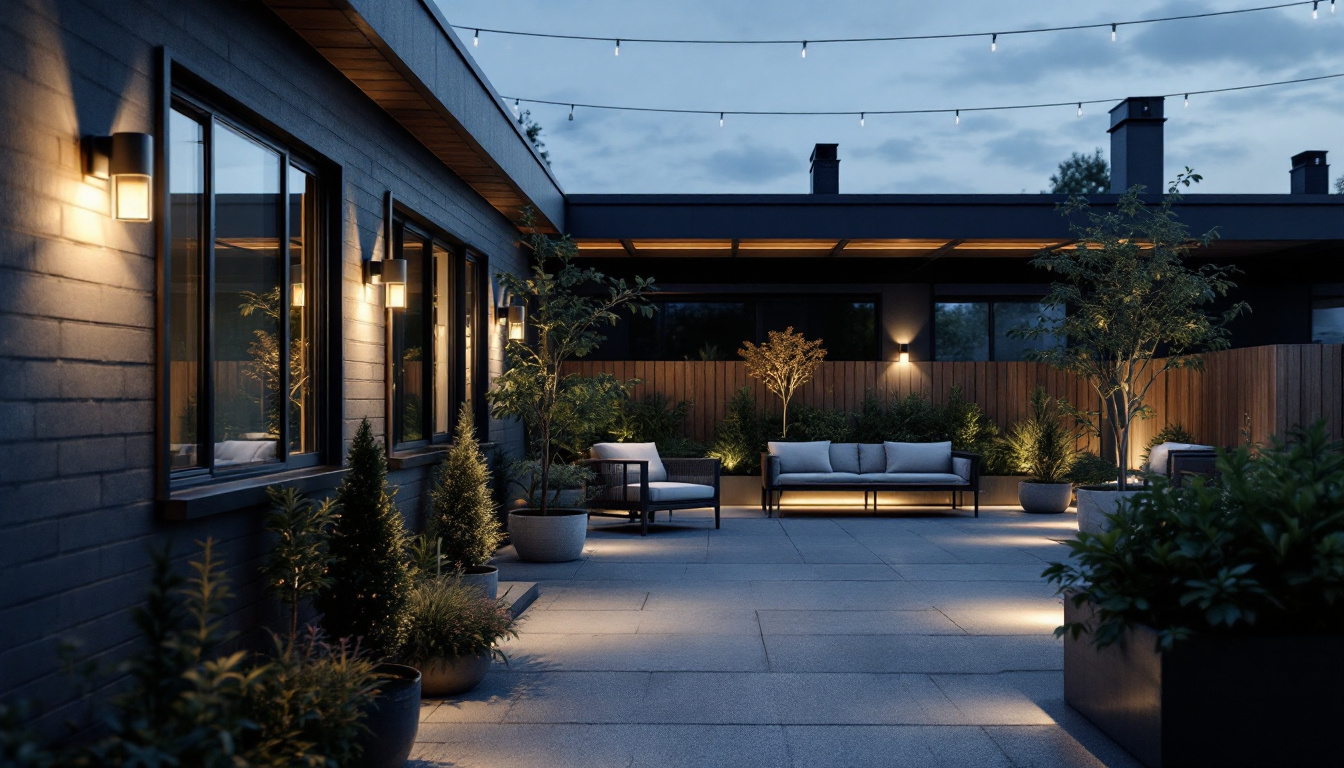 A photograph of a well-lit exterior space showcasing various plug-in lighting solutions