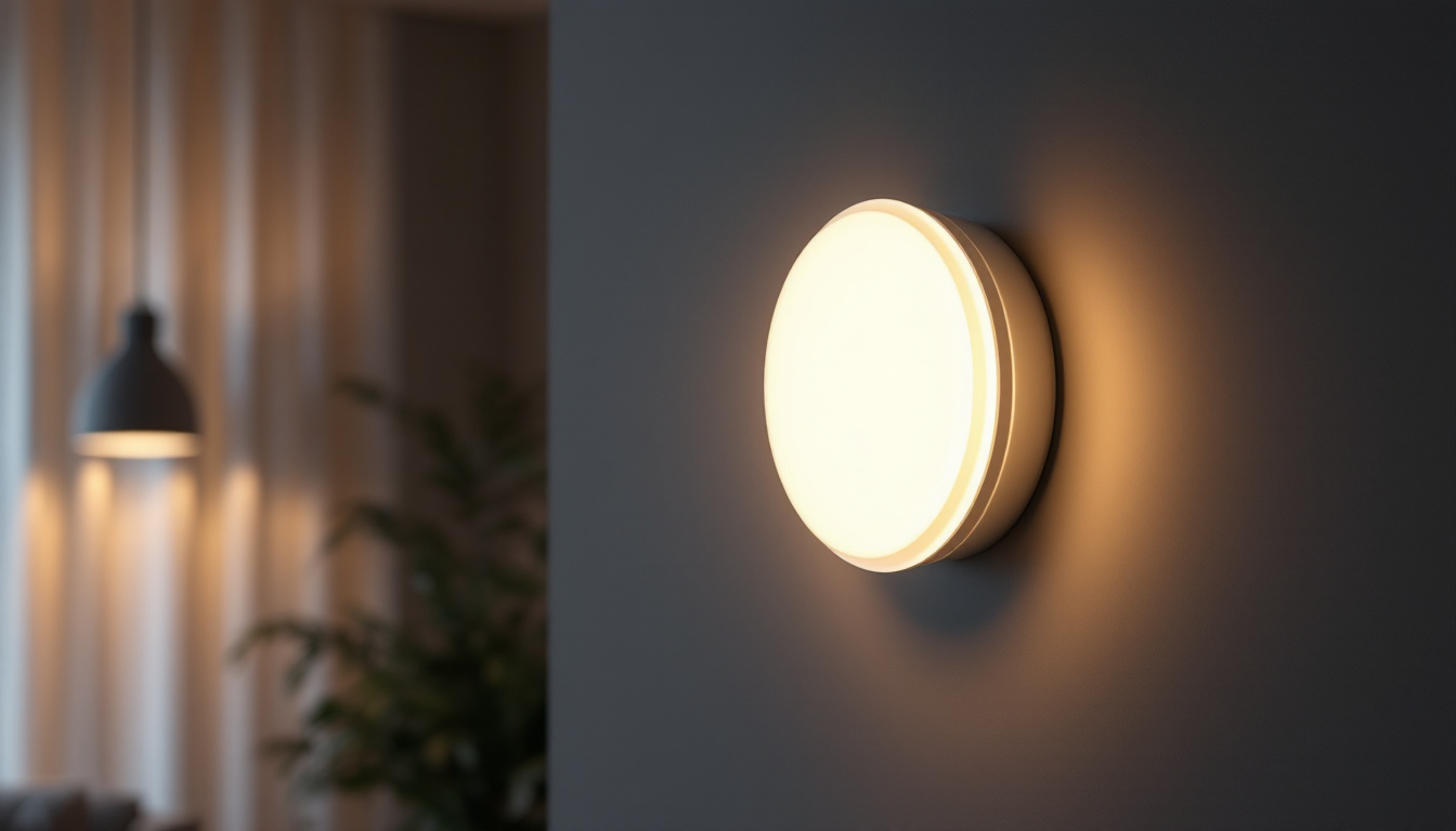 A photograph of a modern lighting fixture elegantly illuminated in a stylish interior setting
