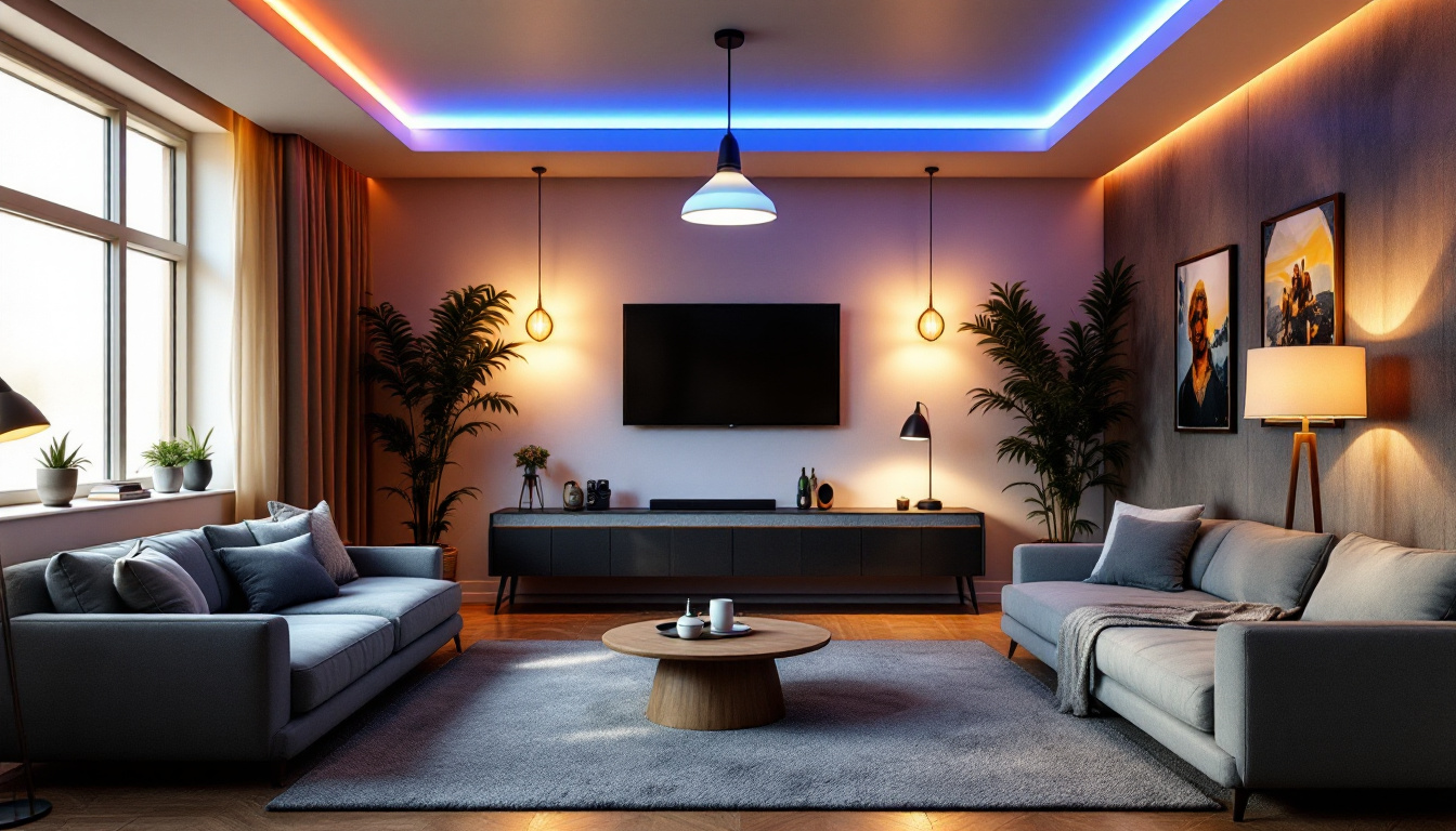 A photograph of a stylish and well-lit game room featuring a variety of lighting options
