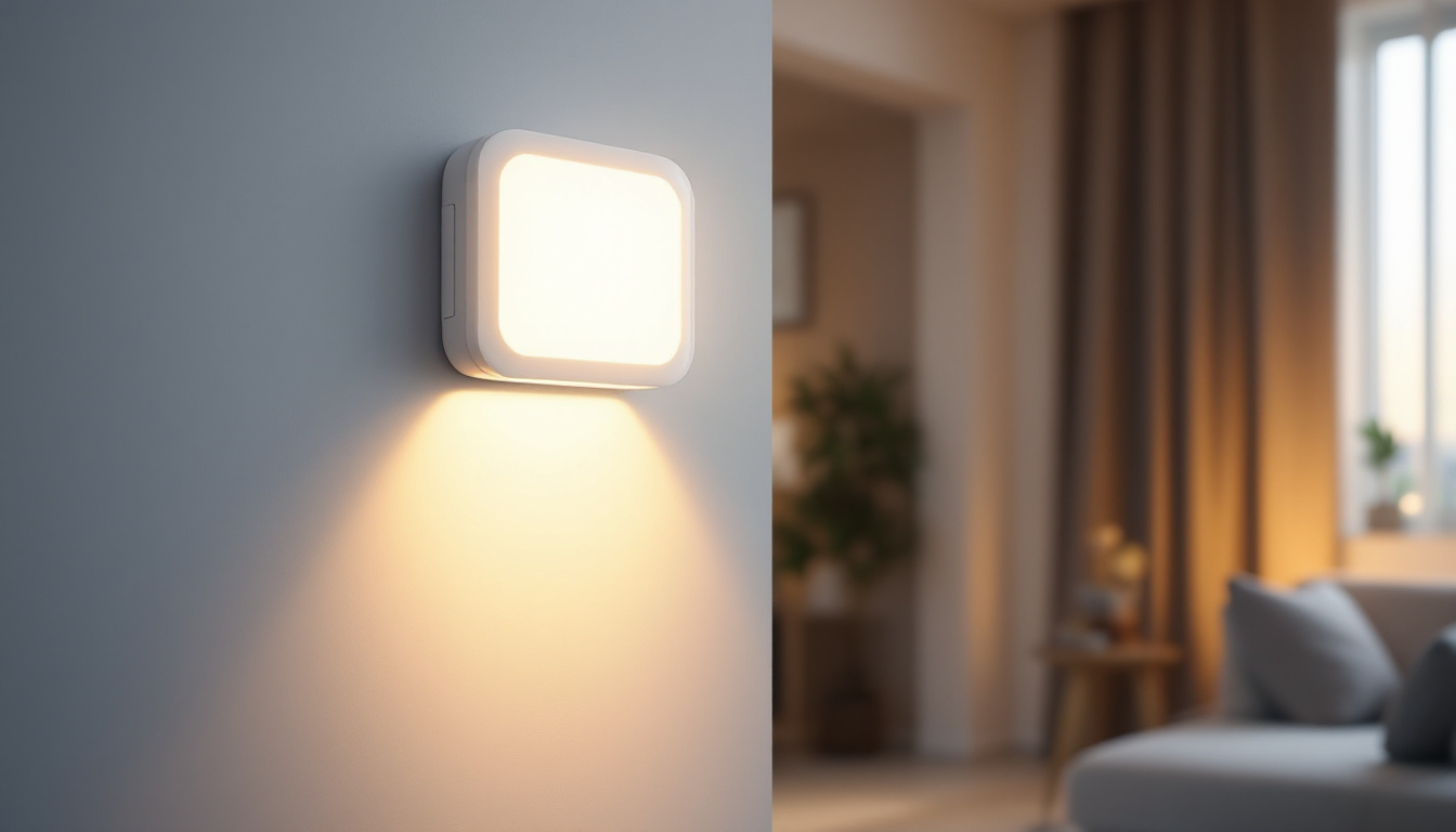 A photograph of a sleek motion sensor indoor light installed in a modern living space