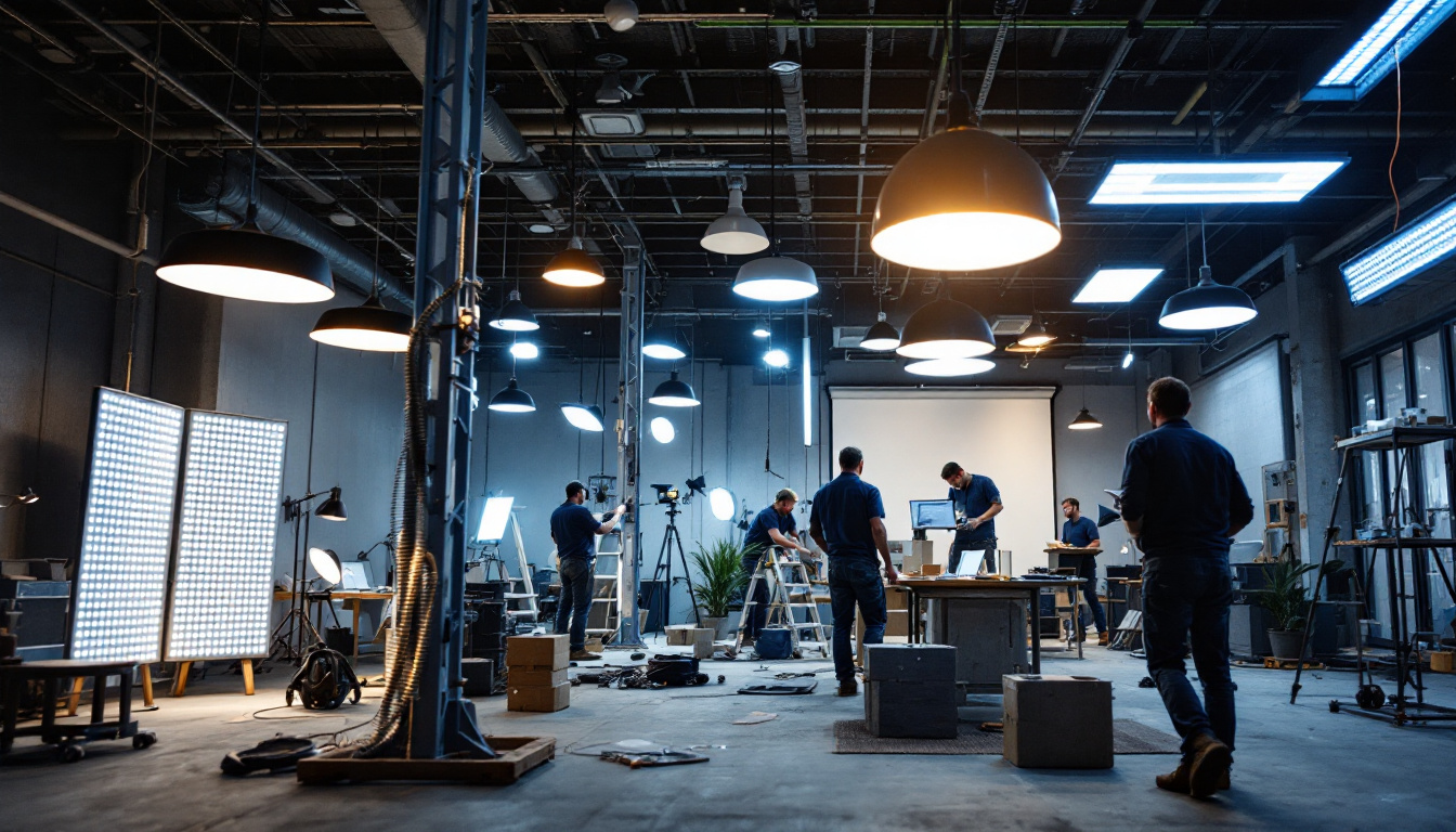 A photograph of a lighting project in progress