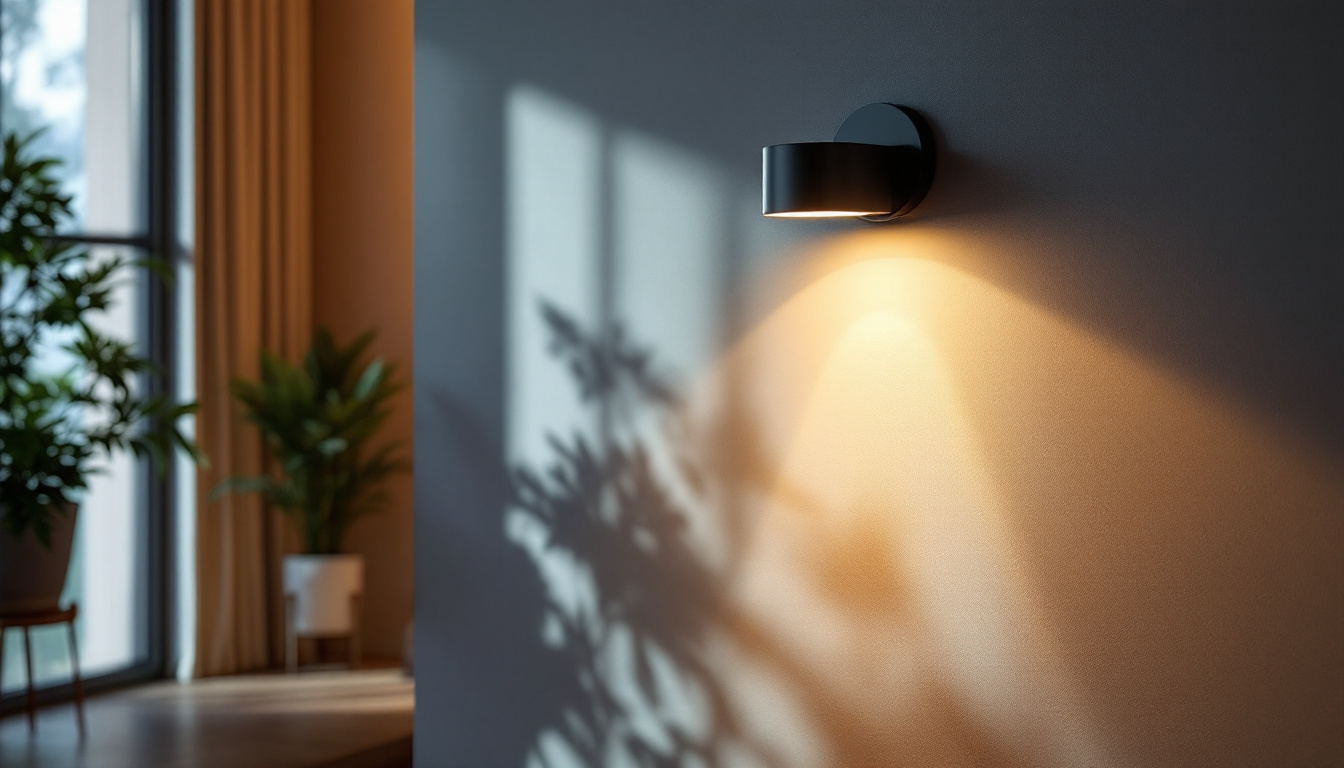 A photograph of a stylish light wall fixture installed in a modern interior setting