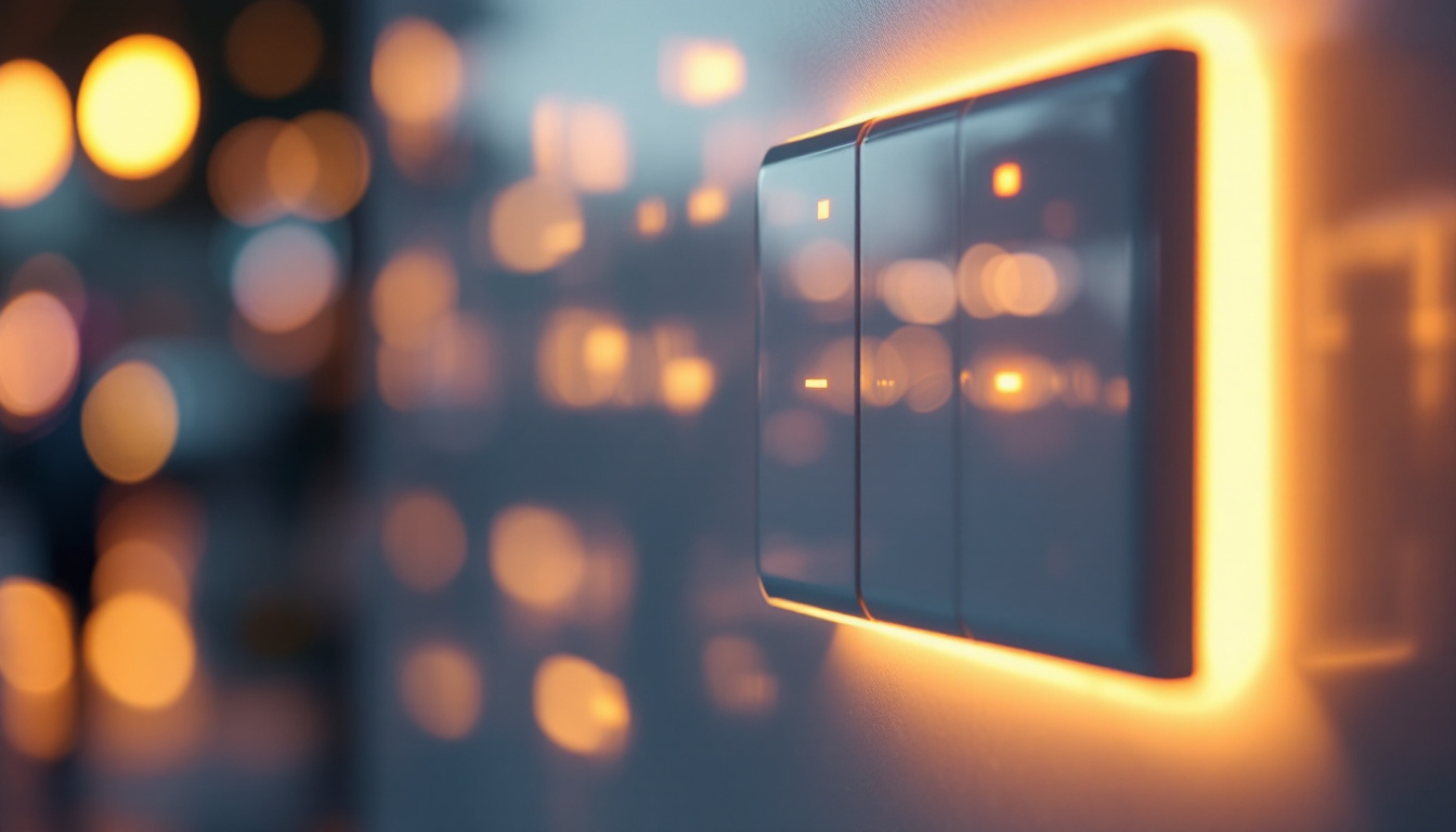 A photograph of a close-up of a modern light switch being activated