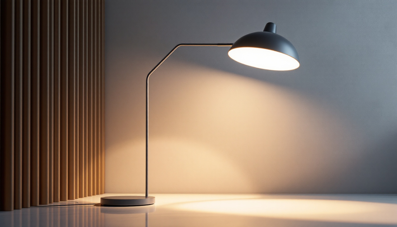 A photograph of a sleek architectural lamp in a modern setting