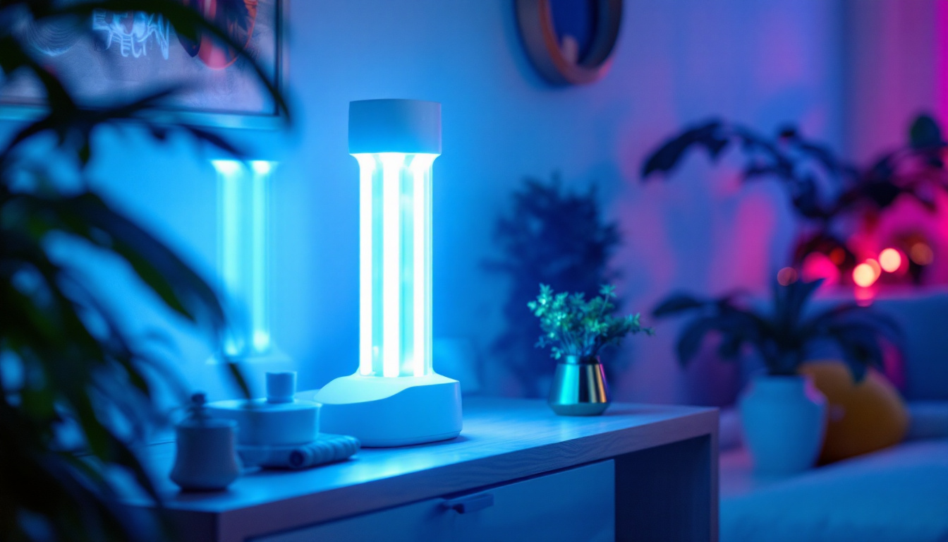 A photograph of a modern uv light sanitizer in a well-lit room setting