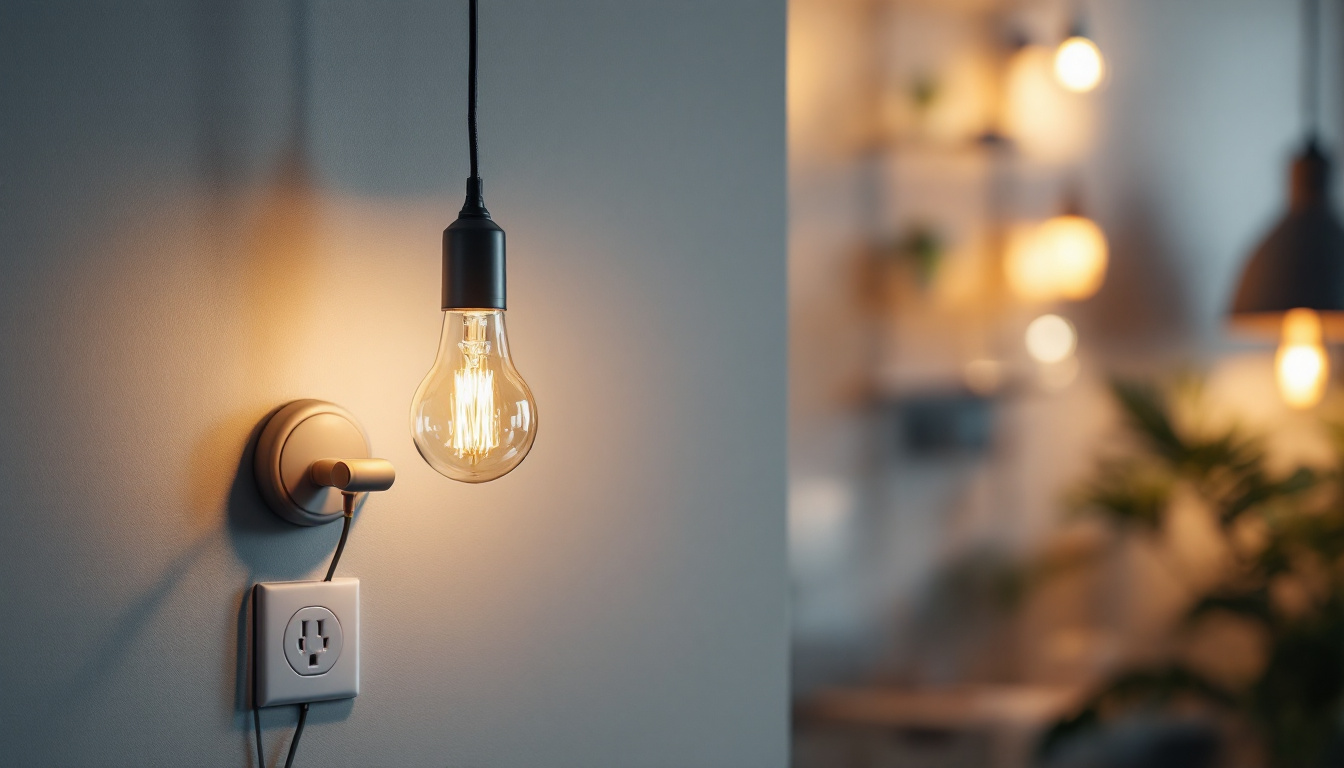 A photograph of a stylish and modern light fixture displayed in an inviting home setting