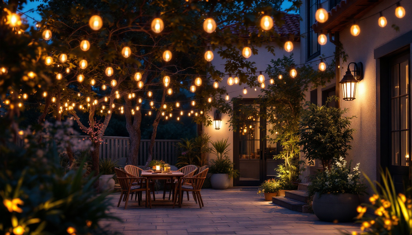 A photograph of a beautifully illuminated outdoor space at dusk