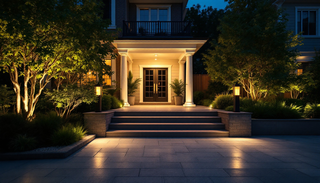 A photograph of a beautifully illuminated outdoor space featuring motion sensor lighting in action