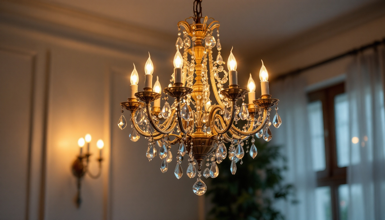 A photograph of a well-maintained chandelier in a beautifully lit room