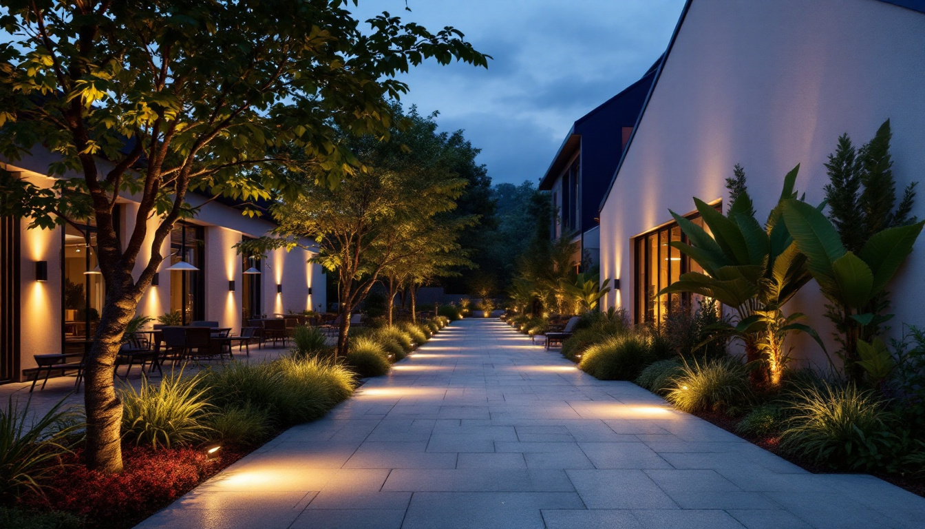 A photograph of a beautifully illuminated outdoor space at dusk