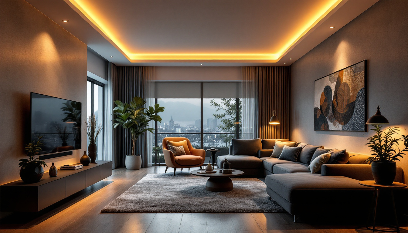 A photograph of a modern living space showcasing a stylish led recessed retrofit installation
