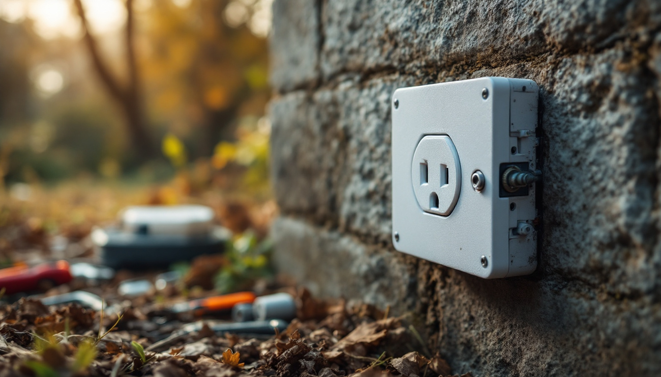 A photograph of capture a photograph of a well-installed outdoor receptacle box in a natural setting