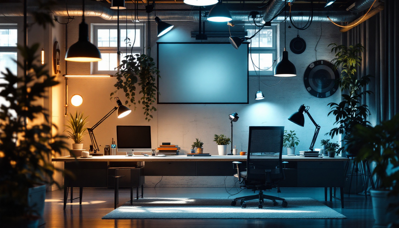 A photograph of a well-lit workspace showcasing various innovative lighting solutions