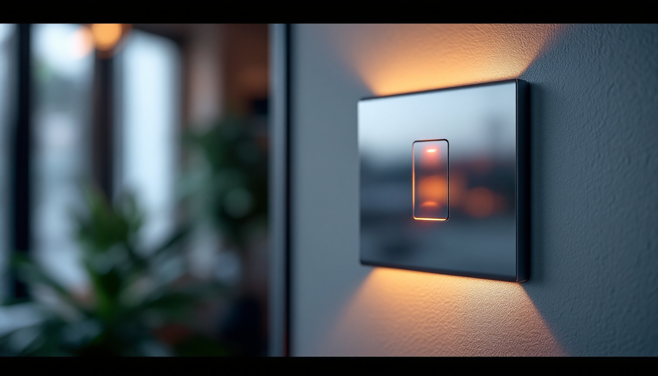 A photograph of a stylish light switch featuring a pilot lamp