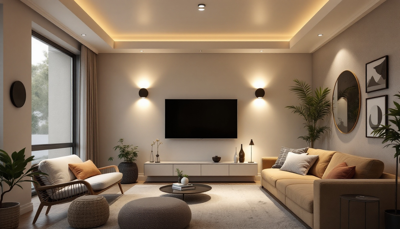 A photograph of a modern living space showcasing recessed led downlights in action