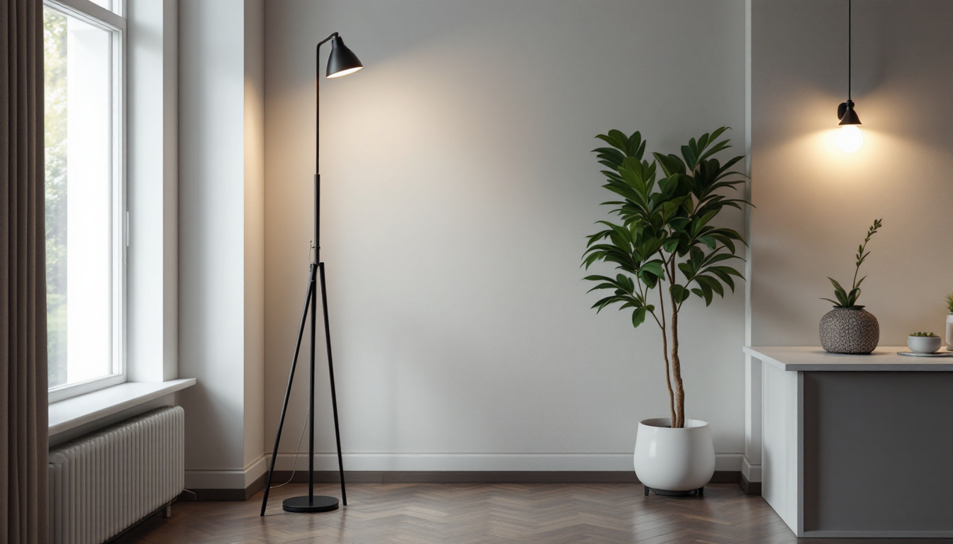 A photograph of a beautifully designed indoor space featuring a stylish light post