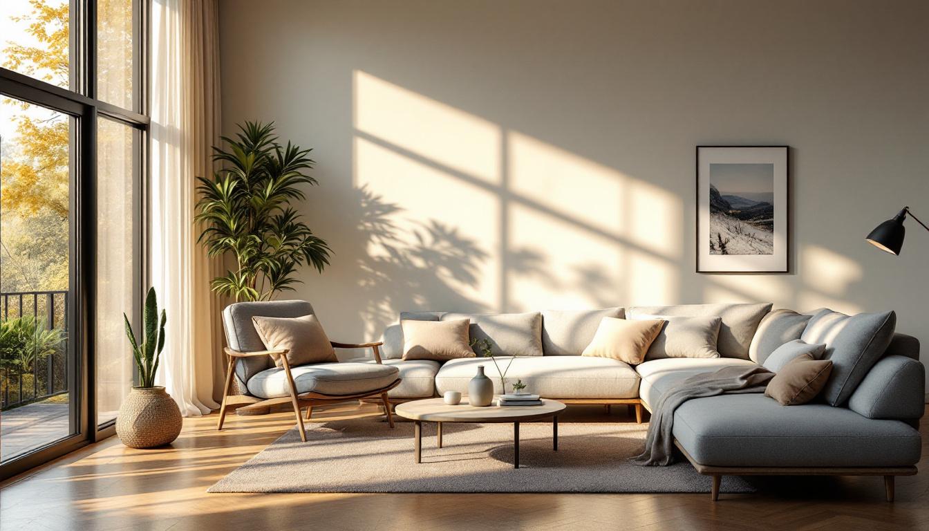 A photograph of a well-lit interior space showcasing a harmonious blend of natural and artificial lighting