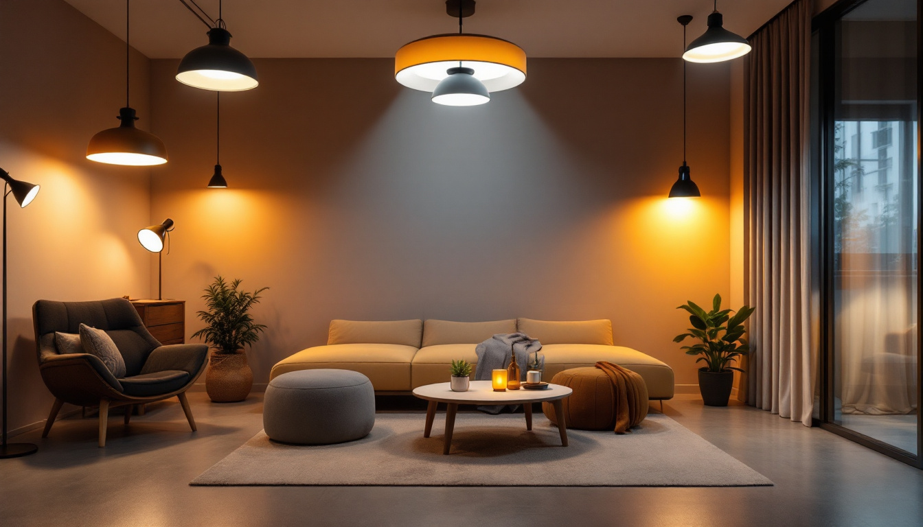 A photograph of a well-lit space showcasing a variety of led light fixtures in different styles and applications