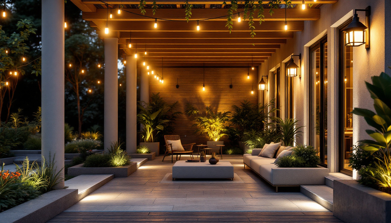 A photograph of a beautifully illuminated outdoor space at dusk