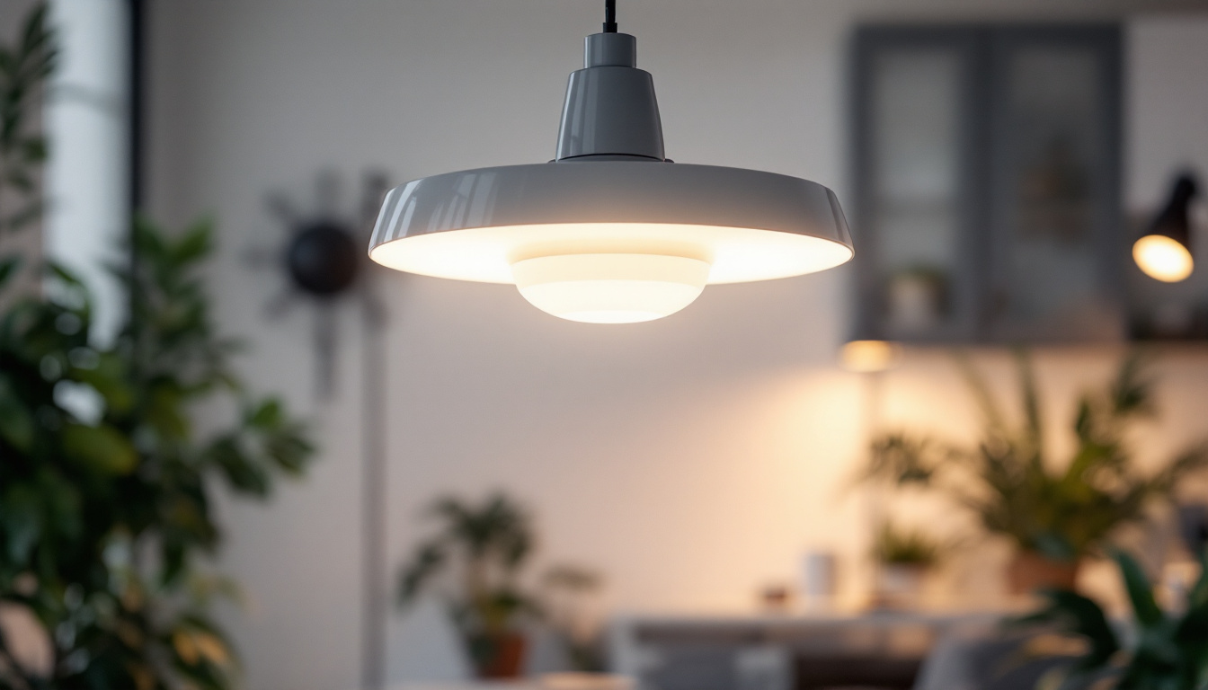 A photograph of a stylish and modern light fixture in a well-lit room