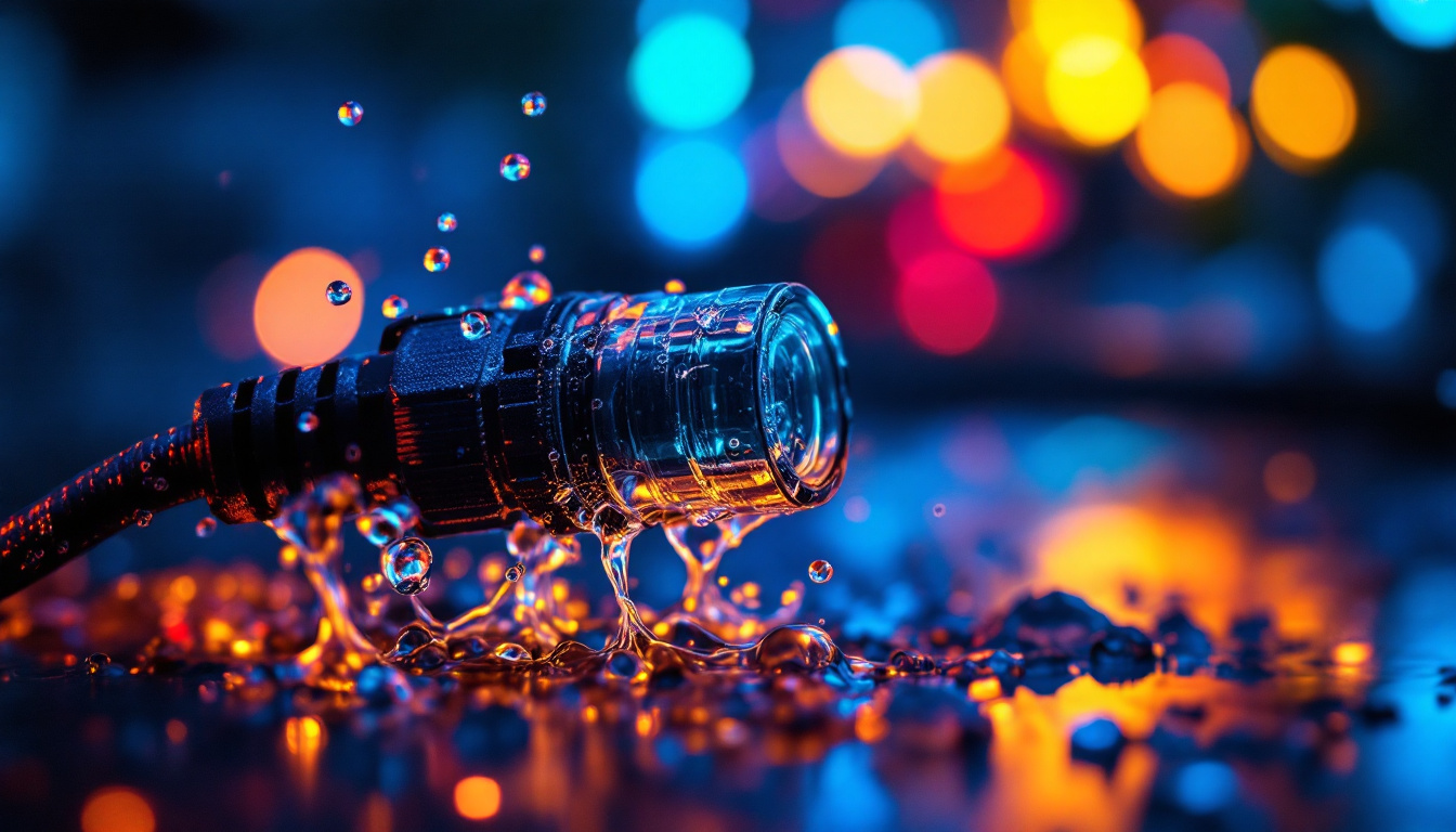 A photograph of a close-up shot of a waterproof 12v connector in use within a lighting installation