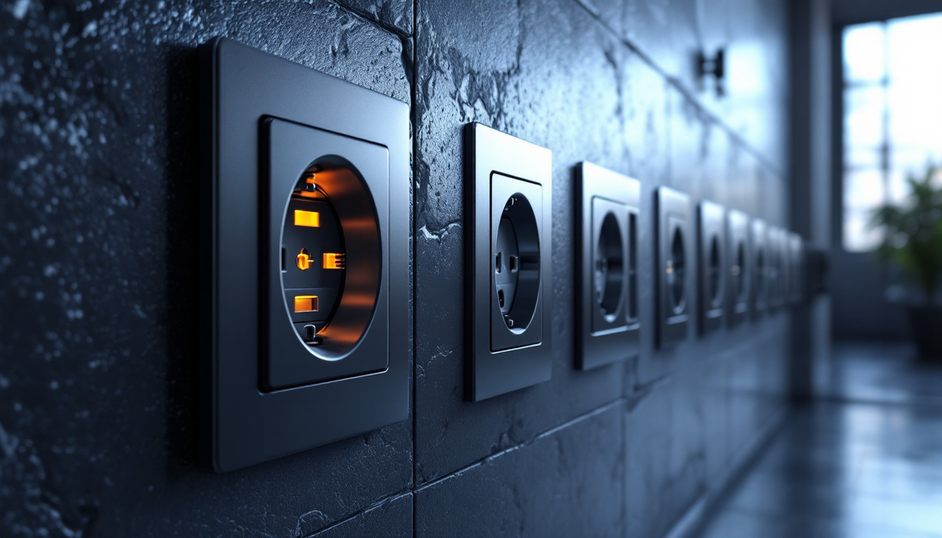 A photograph of a sleek and modern installation of bulk electrical outlets in a contemporary setting