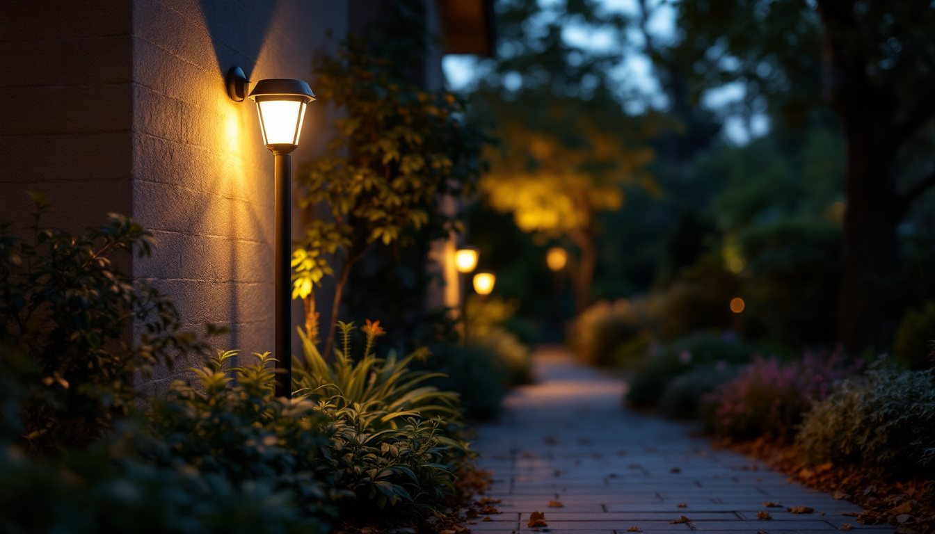 A photograph of a motion sensor led outdoor light in action at dusk