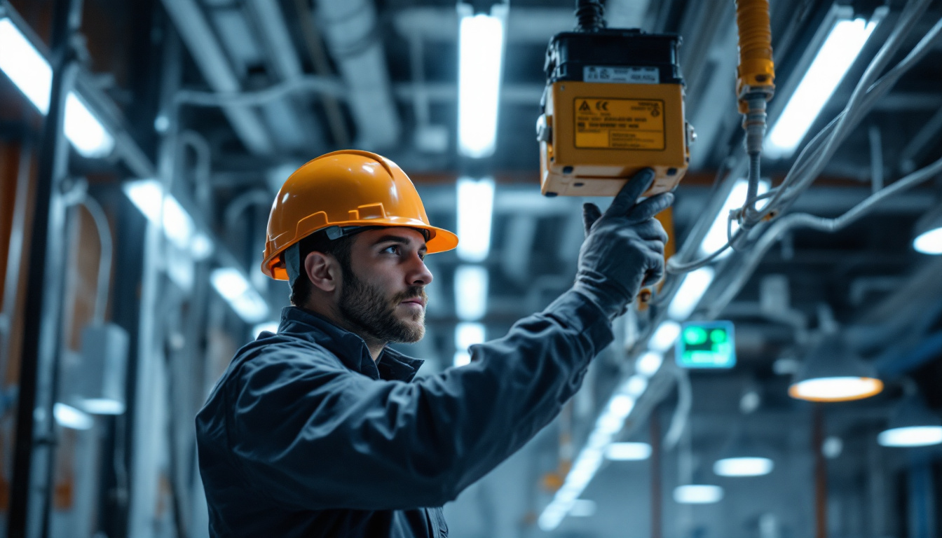 A photograph of a modern led lighting installation in an industrial or commercial setting