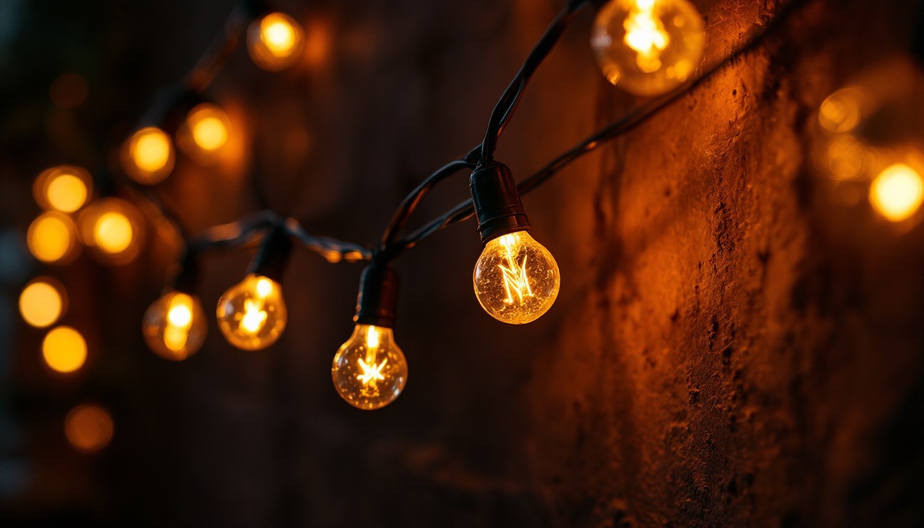 A photograph of capture a photograph of a close-up view of a temporary lighting string setup