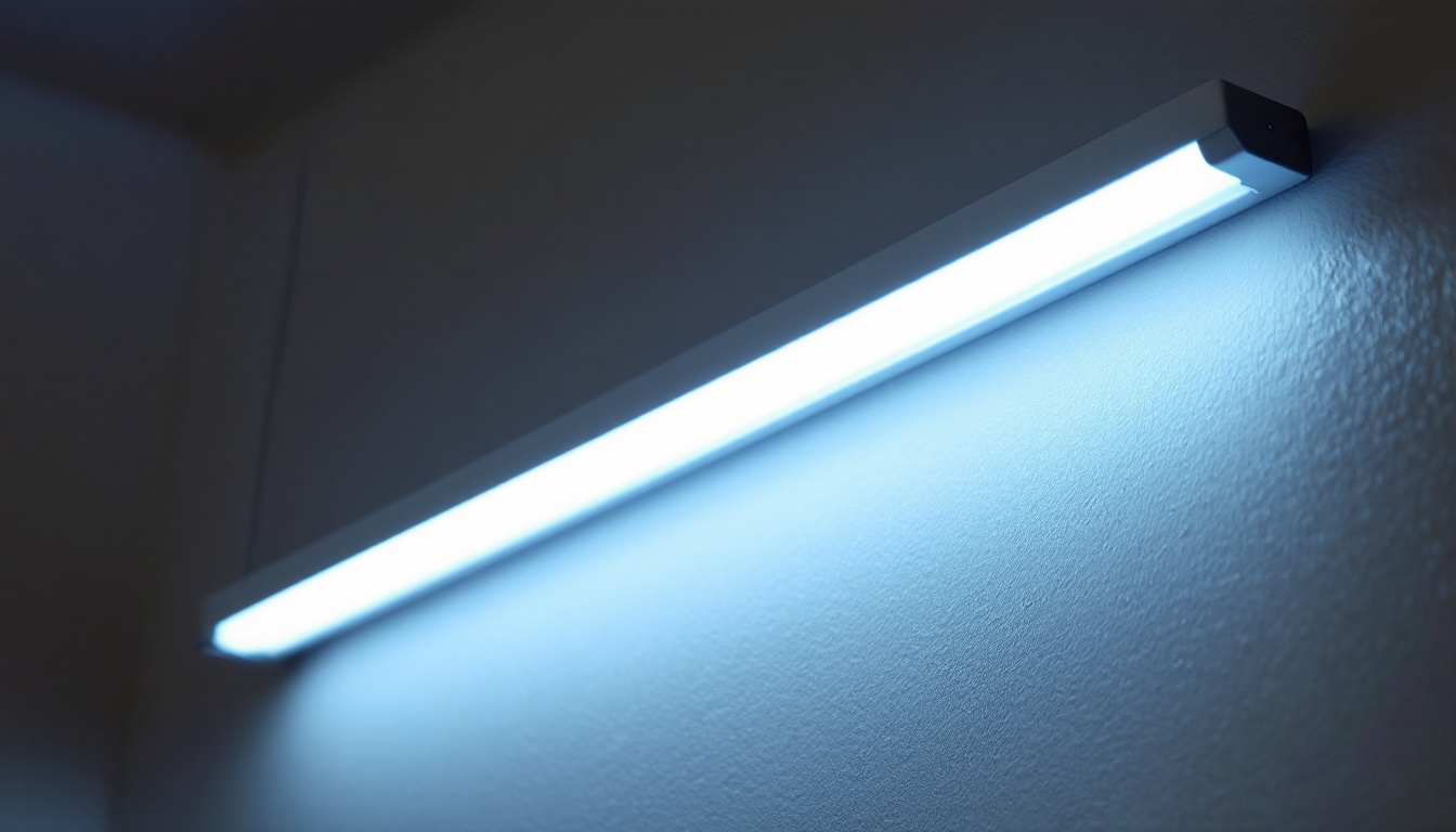A photograph of a well-lit interior space showcasing a 4-foot led tube light fixture installed