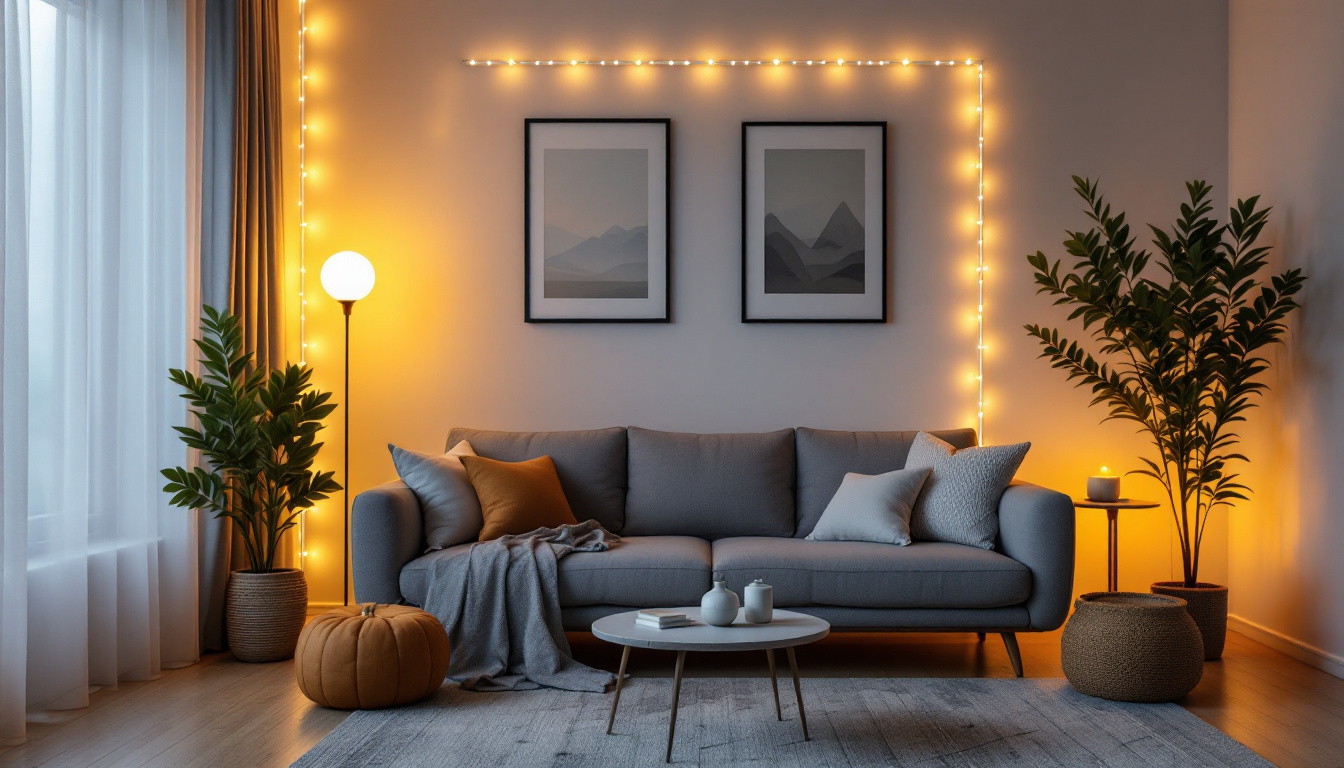 A photograph of capture a photograph of a beautifully arranged 4 ft led strip light installation in a cozy living space