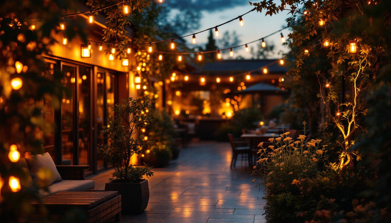 A photograph of a beautifully illuminated outdoor space featuring box lights in use