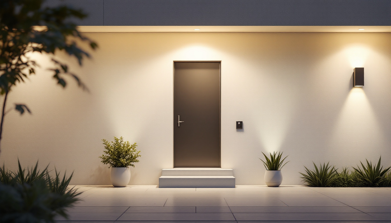 A photograph of a well-lit outdoor space featuring a modern led wall pack in use