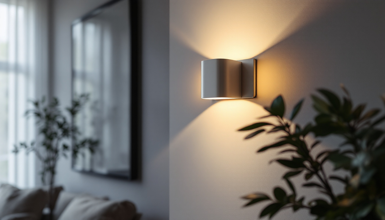 A photograph of a stylish led wall sconce in a modern interior setting