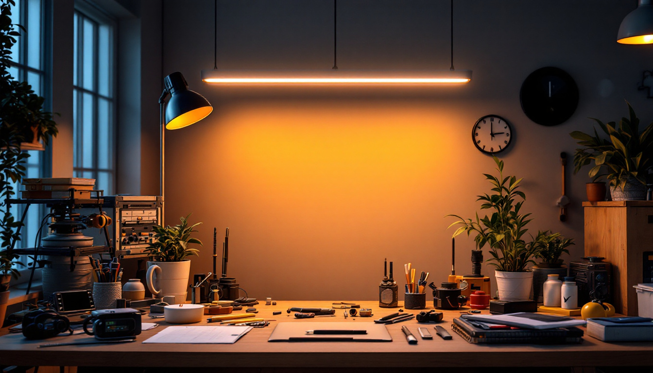 A photograph of a well-lit workspace featuring a 4ft led light installation