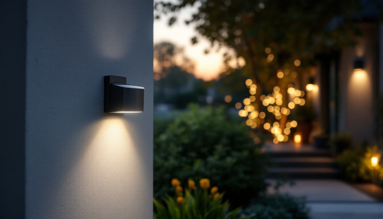 A photograph of a beautifully illuminated outdoor space featuring a sleek sensor outdoor light in action