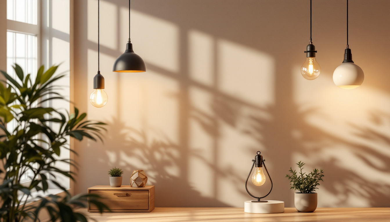 A photograph of a beautifully arranged scene featuring various styles of hanging round lights in a well-lit interior space