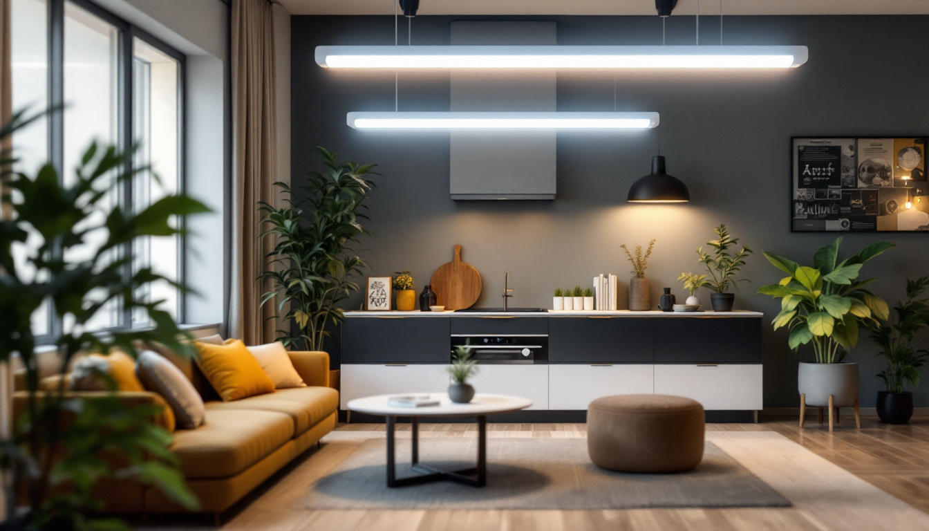 A photograph of a stylish interior space showcasing a t5 lighting fixture in use