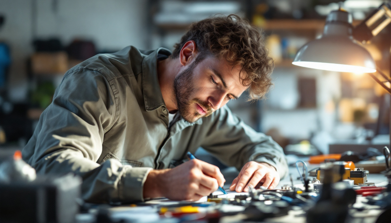 A photograph of a skilled electrical engineer working intently on a light led conversion kit