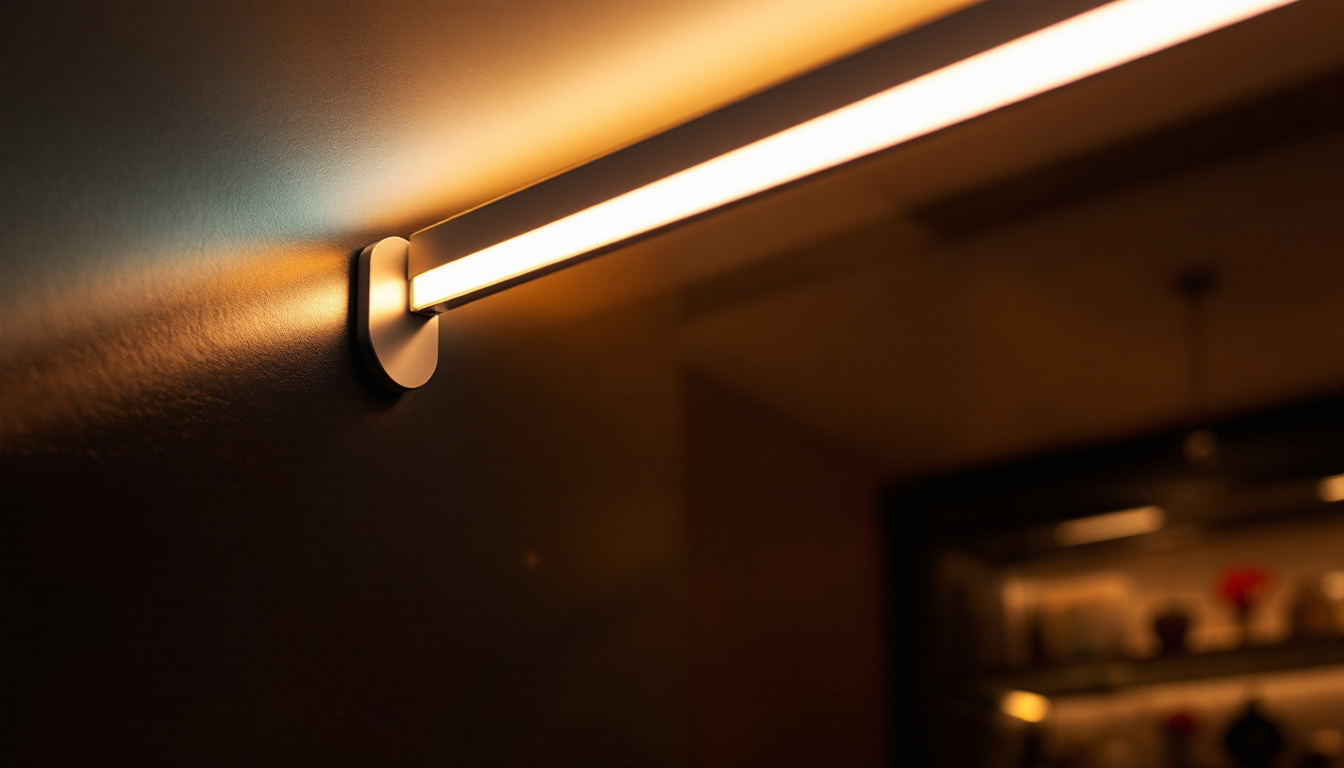 A photograph of capture a photograph of a beautifully illuminated led strip light fixture installed in a modern interior setting