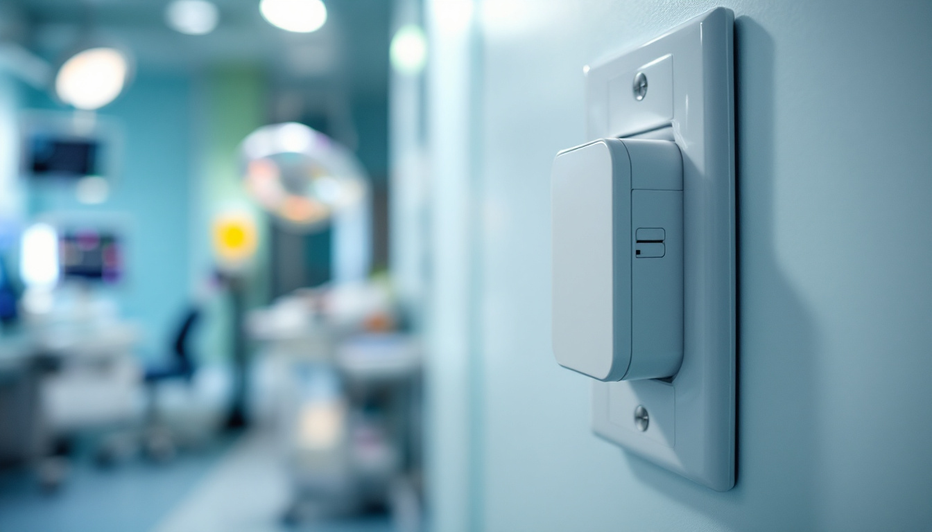 A photograph of a close-up of a hospital-grade electrical outlet installed in a clinical setting