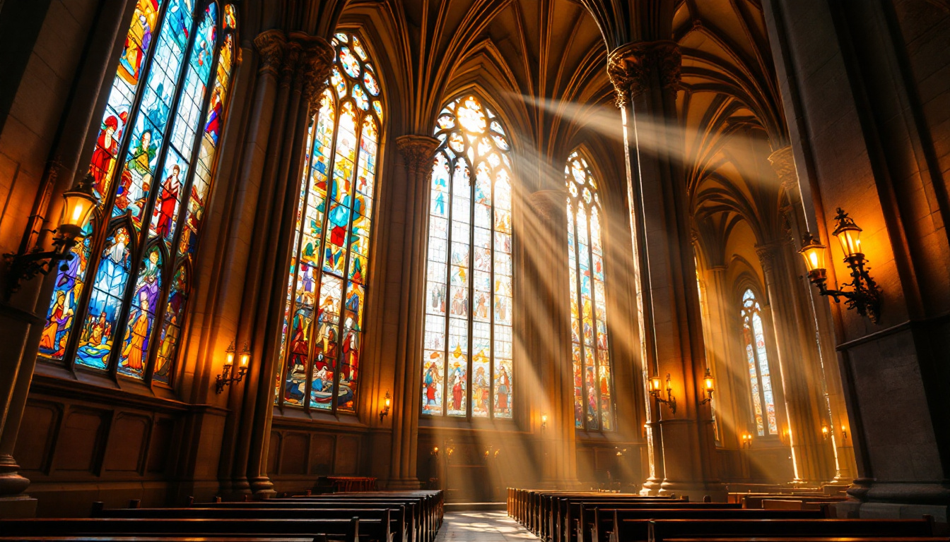 A photograph of a beautifully lit cathedral interior