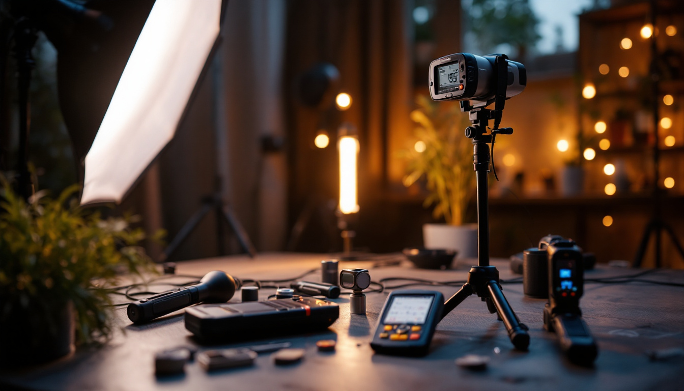 A photograph of a lighting setup in action