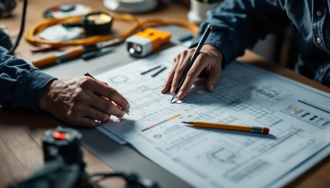 A photograph of a skilled electrical engineer analyzing a security sensor light setup