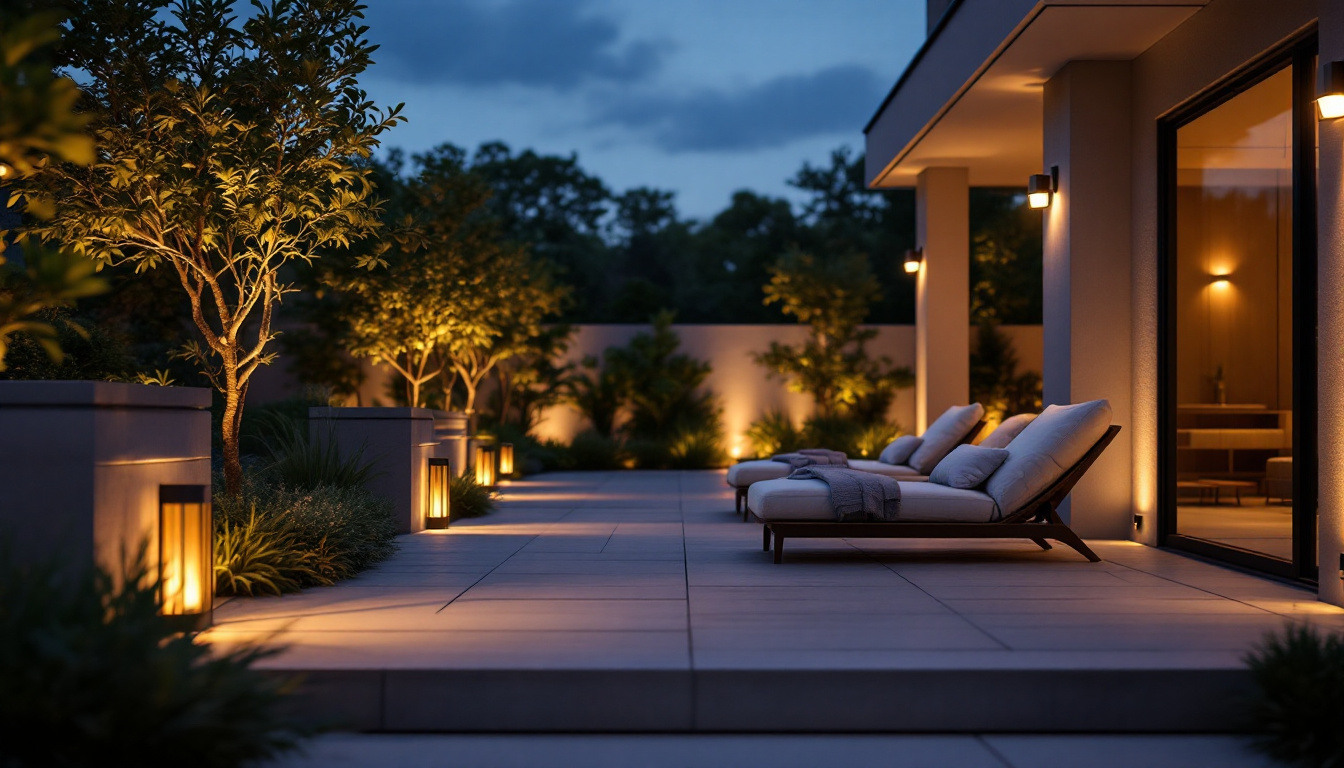 A photograph of a beautifully designed outdoor space illuminated by motion-activated led lights